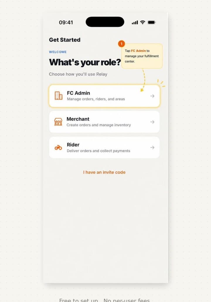 Relay role picker with FC Admin highlighted